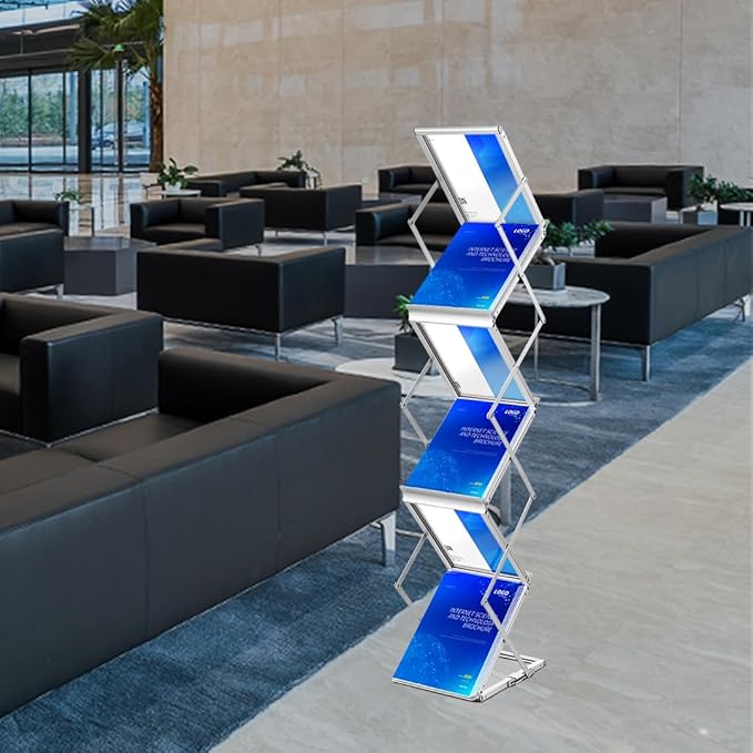 VEVOR Literature Rack, 6 Pockets, Pop up Aluminum Magazine Rack, Lightweight Catalog Holder Stand w/Carrying Bag for Living Room, Hotel, Trade Show, Exhibition, Office-DeskLoop Office