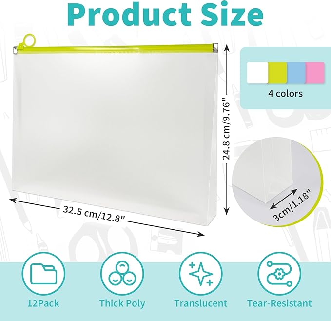 Binditek 12 Pack Clear Plastic Zip Envelopes, Heavy Duty, 9 x 12 Inch Expanding - Image 2
