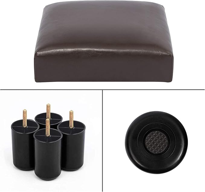 Joveco Small Foot Rest Stool Ottoman, 15" Leather Footrest Square Footstool with Non-Skid Plastic Legs, for Chair, Under Desk, Office, Living Room, Brown-DeskLoop Office