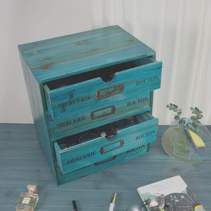 Wooden Storage Box with Drawers Vintage Office Supplies and Accessories Letter - Image 4