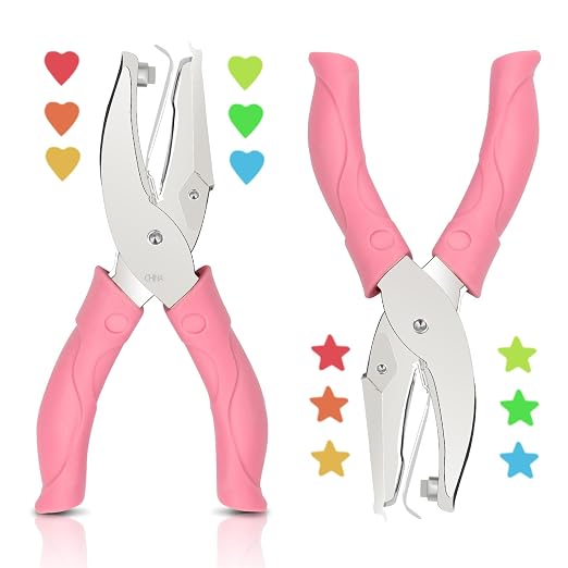 2 Pieces Heart and Star Handheld Hole Paper Punch Metal Single Hole Paper Punch by Ahier