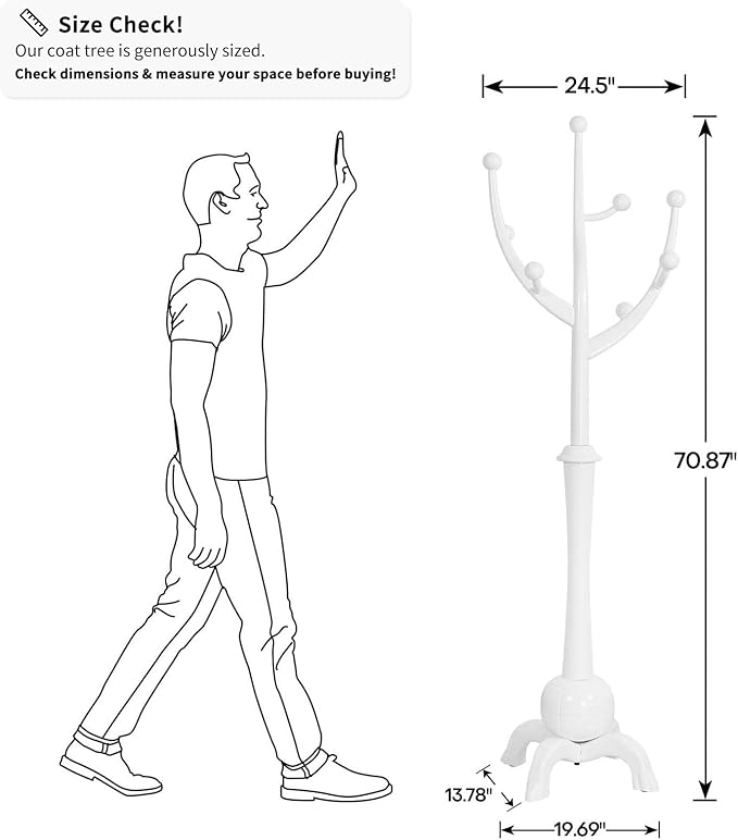 Coat Rack, Solid Wood Coat Racks Stand, Free Standing Coat Rack Coat Hanger with Hooks for Jaceket, Winter Coats, Entryway, Hallway, Bedroom - Load 160lbs (White)-DeskLoop Office