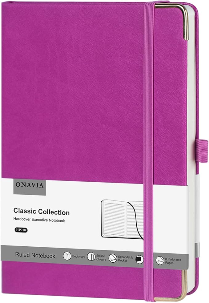 A5 Lined Journal Notebook - 100 GSM Thick Paper, Hardcover Journaling Notebook for Writing, Work, Travel, School, College Ruled Journal for Women Men, PU Leather Note Book, 5.5”x8.3”- Raspberry-DeskLoop Office