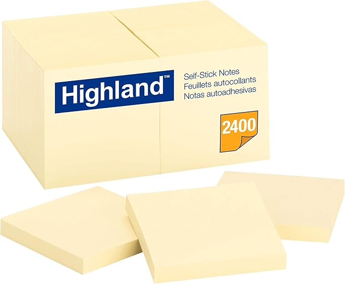 Highland Sticky Notes, 3 x 3 Inches, 24 Pads/Pack, 8 Packs Total by Highland