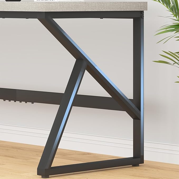 HSH 78 Inch Long Home Office Desk, Extra Large Grey Computer Desk for 2 Person, Industrial Wooden and Metal Executive Work Writing Study Gaming Desk Table, Modern Bedroom PC Laptop Desk Double Desk-DeskLoop Office