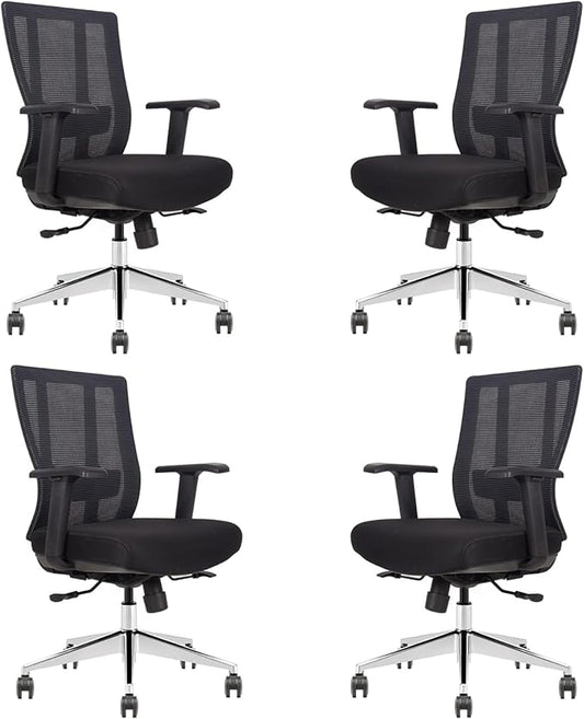 Ergonomic Conference Room Chair Mesh Back with Seat Slide - Adjustable Lumbar Support Computer Desk Chair with Height Adjustable Arms - 5-Star Polished Aluminum Base (Pack of 4)-DeskLoop Office
