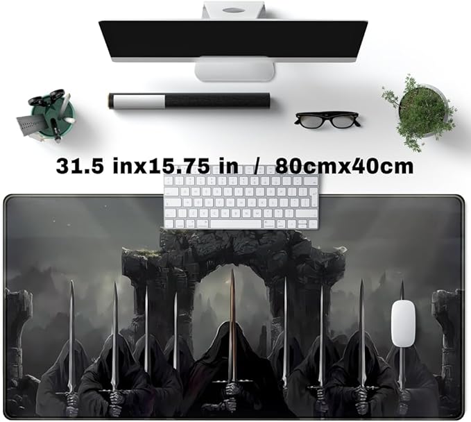 Knight Dark Grey Desk Pad Mat Anime Playmat Mouse Pad Gaming Large Mousepad for Desk Computer Pc Laptop Pad for Men, Equipped with Waterproof Storage Bag Non-Slip (31.5x15.7 in)-DeskLoop Office