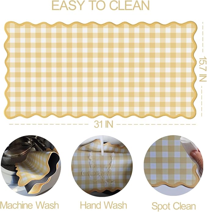 Scalloped‌ Checkered Gingham Desk Mat Cute Yellow Pastel Large Mouse Pad Kawaii - Image 4