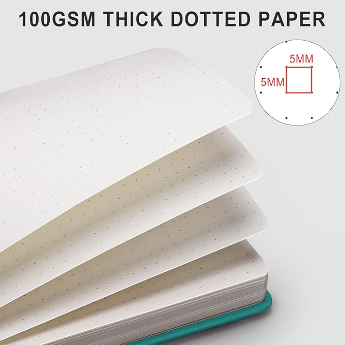 AHGXG Bullet Dotted Journal - 320 Numbered Pages Dot Grid Notebook A5 Thick Journal, 100gsm Thick Dotted Paper, Leather Hardcover,Inner Pocket, 5.75'' × 8.38'' - Cyan-DeskLoop Office