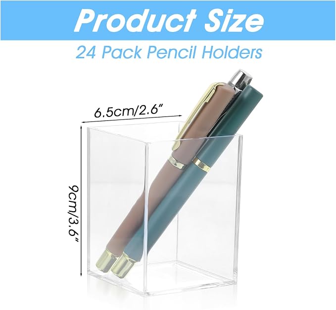 24 Pack Clear Acrylic Pen Holders – Multipurpose Desktop Organizer - Image 2