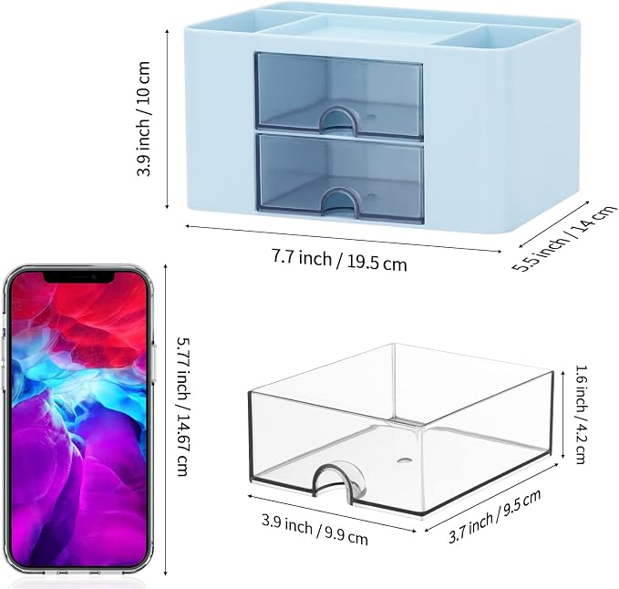 Desk Organizer with 2 Drawer, Plastic Desktop Pen Pencil Card Holder Storage Box - Image 3