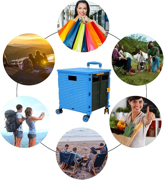 FELICON SELORSS Foldable Utility Cart Portable Rolling Crate-Light Blue | - Image 6
