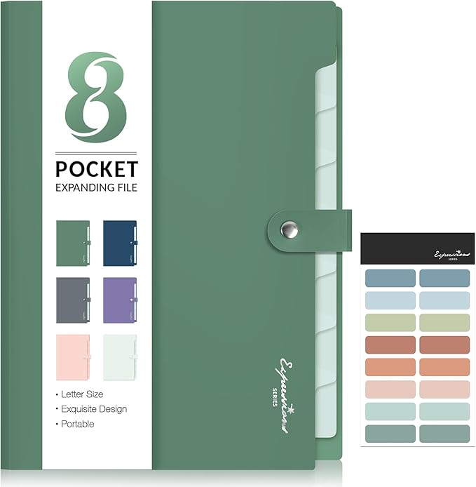 Sooez Elegant Accordion File Organizer, 8 Pocket Expanding File Folders by Sooez