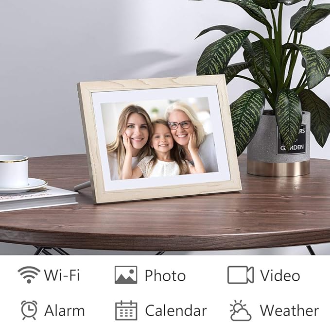 Dragon Touch Digital Picture Frame WiFi 10 inch IPS Touch Screen Digital Photo Frame Display, 32GB Storage, Auto-Rotate, Share Photos via App, Email, Cloud, Classic 10 White, XKS0001-WT-US2-DeskLoop Office