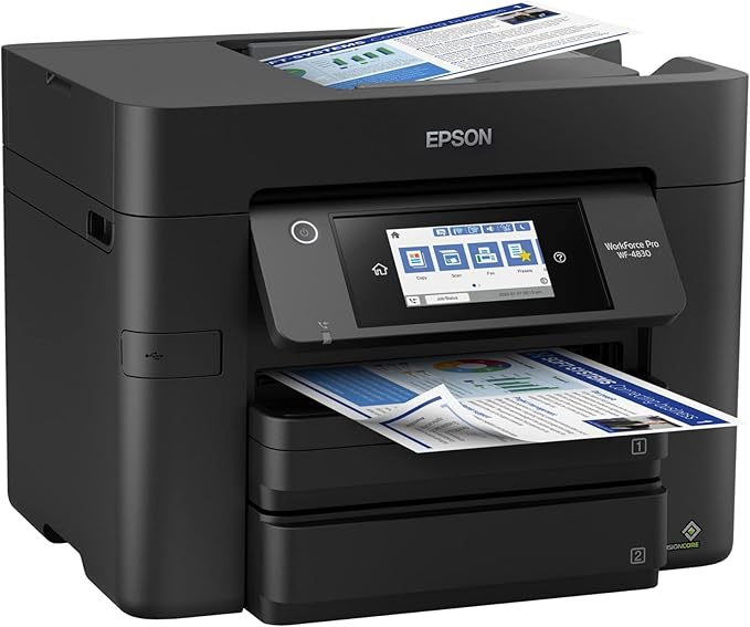 Epson Workforce Pro WF-4830 Wireless All-in-One Printer with Auto 2-Sided Print, Copy, Scan and Fax, 50-Page ADF, 500-sheet Paper Capacity, and 4.3" Color Touchscreen, Works with Alexa, Black, Large-DeskLoop Office