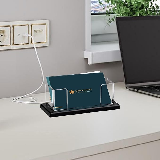 Weiai Acrylic Business Card Holder Stand for Desk, 2 Pieces Modern Black Base Business Card Organizer Display-DeskLoop Office