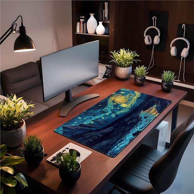 Misty Forest Desk Pad Mat Vincent Van Gogh XL Mouse Pad Gaming Playmat Large Mousepad XXL Desk Laptop Pad Equipped with Waterproof Storage Bag Non-Slip Stitched Edges (31.5x15.7 in)-DeskLoop Office