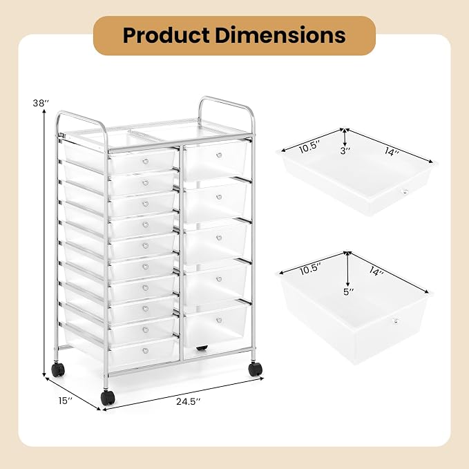 Giantex 15 Drawer Rolling Cart - Image 3