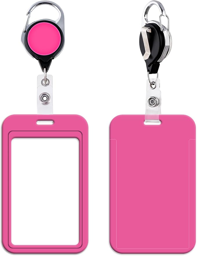 Cute Pink ID Badge Holder Plain Heavy Duty Keychain Retractable Badge Reel ID by beemorita