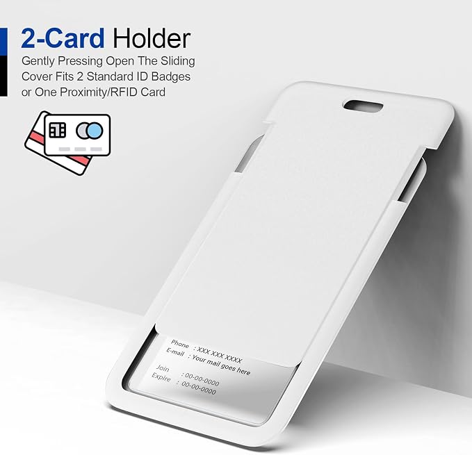 JINEASY ID 2 Pack White Hard Plastic ID Badge Holder Vertical Lanyard ID Card - Image 4