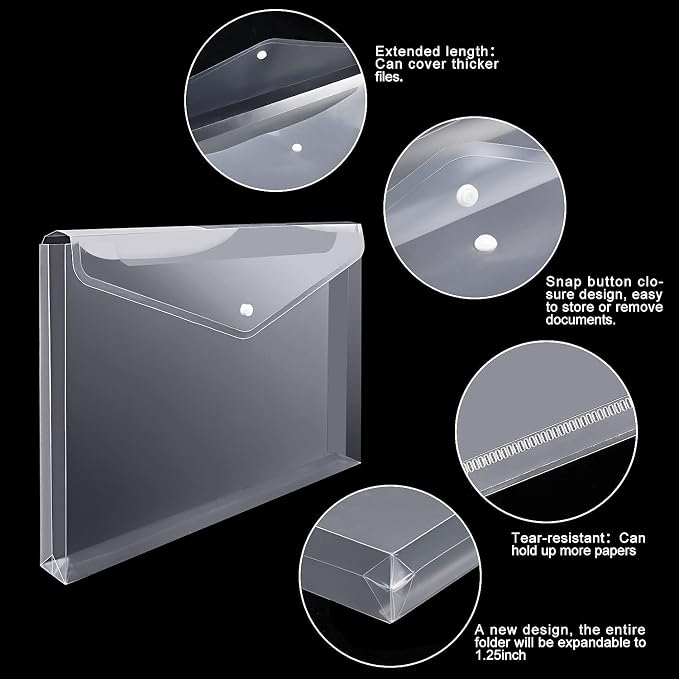 EOOUT 24pcs Plastic Envelope Folders Clear Envelopes, Expandable Folders - Image 3