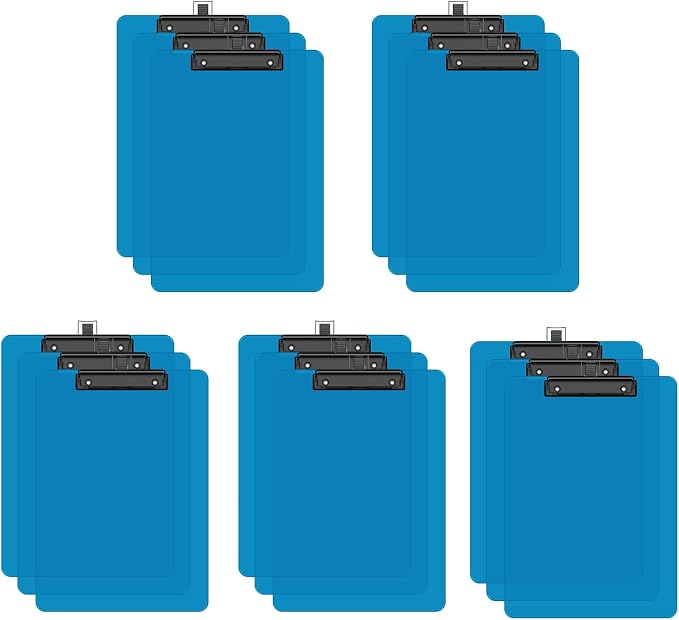 Blue Clipboard with Pen Holder, 8.5 x 11 Clip Boards | Black Low Profile Clip by Juvealoe