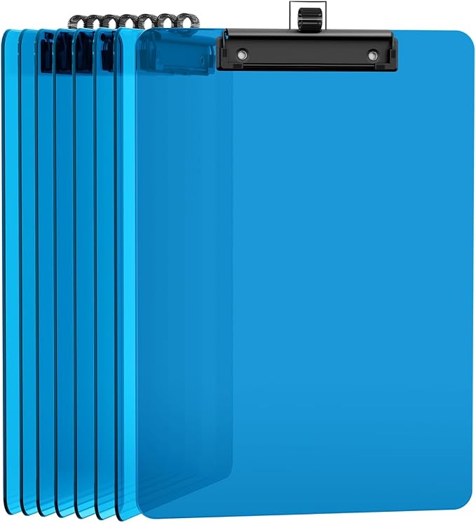 Blue Clipboard with Pen Holder, 8.5 x 11 Clip Board | Black Low Profile Clip by Juvealoe