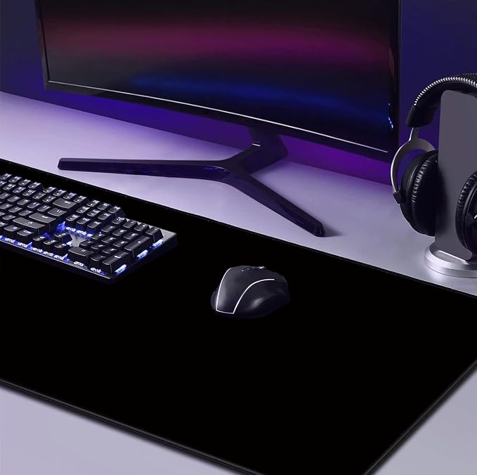 Large Black Computer Mouse Pad, Office Non Slip Gaming Desktop Keyboard Pad | - Image 5