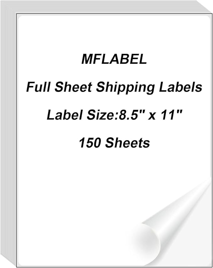 MFLABEL Full Sheet Sticker Labels, Address Labels, White Matte Label Paper, 8-1/2" x 11" Shipping Labels for Laser & Inkjet Printer (150 Labels, 150 Sheets)-DeskLoop Office