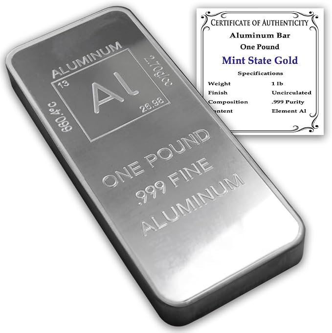 1 lb Aluminum Bar .999 Pure Paperweight | Element Design by MintStateGold