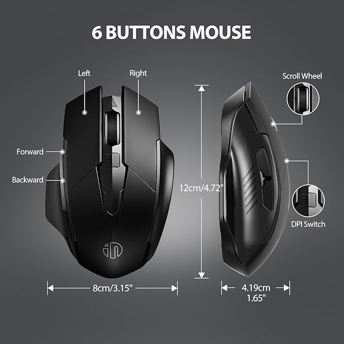 INPHIC Wireless Mouse Rechargeable, Upgraded Visible Battery, 2400 DPI, Silent Ergonomic Computer Wireless Mouse for Laptop, Mac, PC etc.-DeskLoop Office