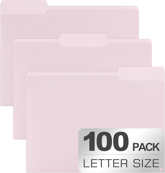 100 Packs Colored File Folders, 1/3 Cut Tabs File Folder, Cherry Pink File by Unknown