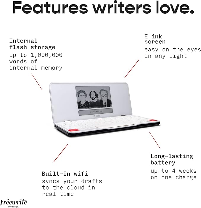 Freewrite Traveler | Lightweight and Portable Typewriter with E Ink Digital Screen for Distraction-Free Drafting | Word Processor with Wifi Cloud Sync and Long Battery Life for Writers on the Move-DeskLoop Office