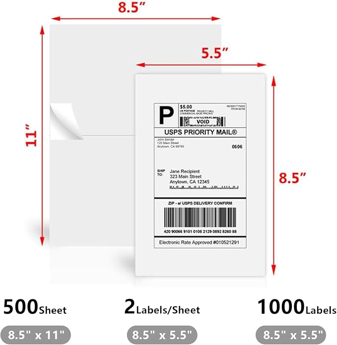 9527 Product 8.5" x 5.5" Half Sheet Self Adhesive Shipping Labels - Image 2
