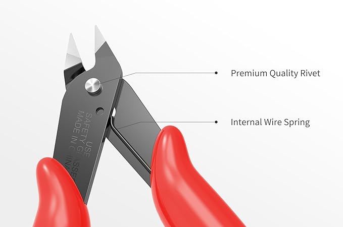 HongWay 5pcs Wire Cutters, Micro Flush Cutters with Spring, Wire Cutting Pliers, Wire Snips for Electronics Soft Copper Jewelry Making, 5-inches, Red-DeskLoop Office