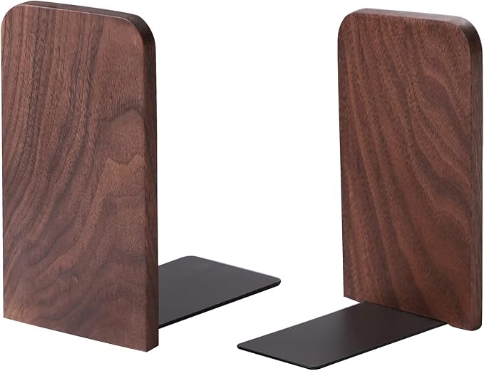 Muso Wood Book Ends for Shelves, Non-Slip Bookends, Heavy Duty Wooden Bookend by Musowood