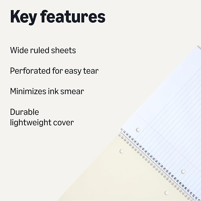 Amazon Basics Wide-Ruled Spiral Notebooks, 70 Sheets - Image 2