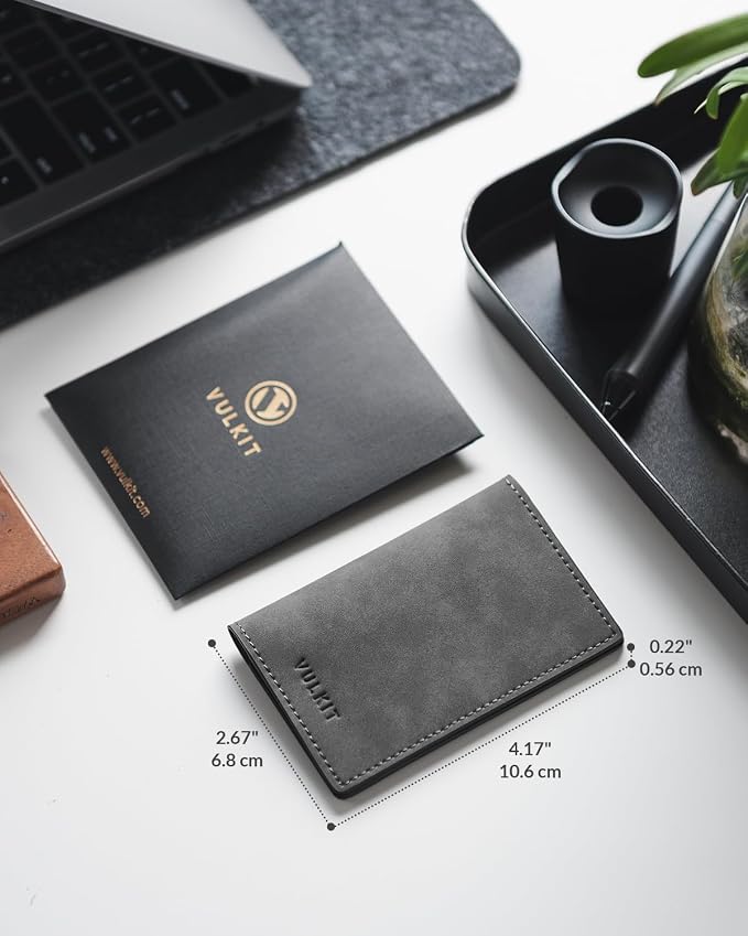 VULKIT Leather Business Card Holder 2 Sided Slim Business Name Card Organizer - Image 2