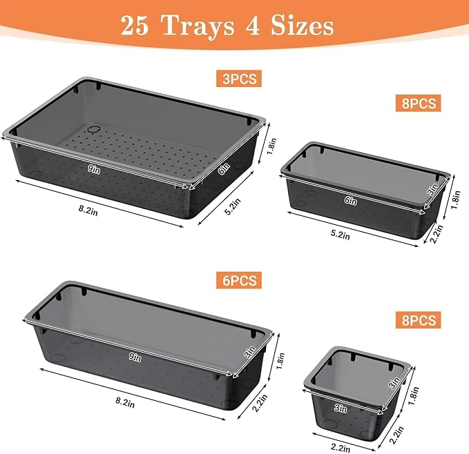 SpaceHacks 25 PCS Plastic Drawer Organizer Set, 4-Size Versatile Organizer Tool - Image 2