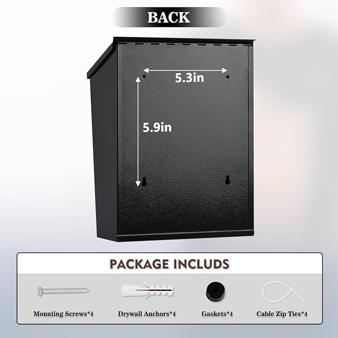 KYODOLED Convenient and Durable Wall Mount Mailbox for Outside, Easy Installation, Ample Storage Space to Accommodate Standard-Sized Letter, Magazine, Check, Black, Drop Box for Home or Apartment-DeskLoop Office