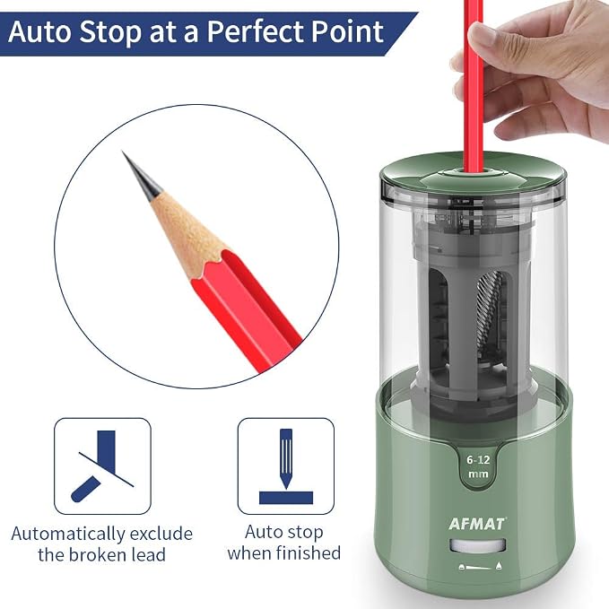 AFMAT Electric Pencil Sharpener, Auto Stop, Super Sharp & Fast, Electric Pencil - Image 4