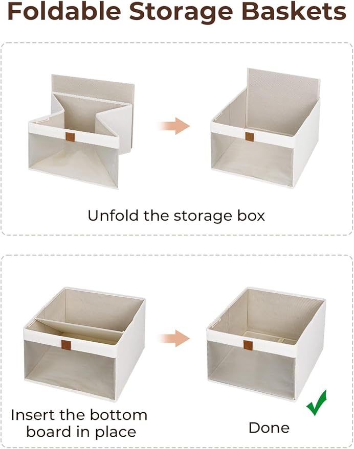 StorageWorks Closet Storage Bins, Storage Baskets with Clear Window and Handles, Foldable Fabric Organizer for Clothes, Shelves, Beige, 3 Pack-DeskLoop Office