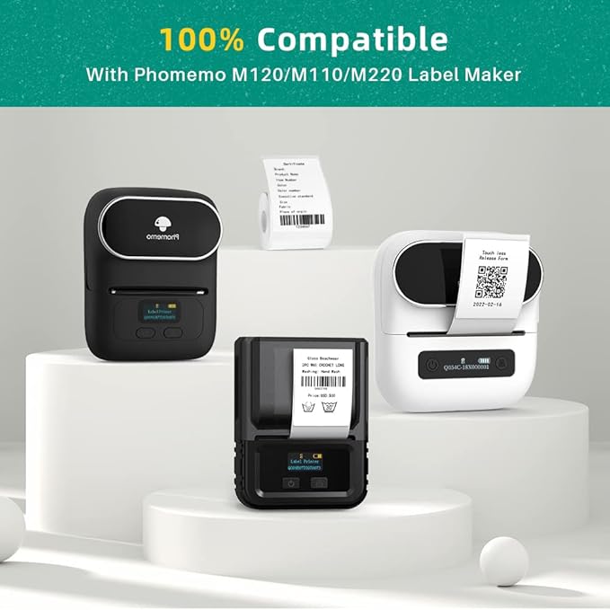 Phomemo 3 Rolls M110/M220/M110/M108/M250/M120/M150/M260/M221/M200 Thermal Label Paper 1.57'' x 2.36'' (40x60mm), Square Self-Adhesive Barcode&Address Label,130 Pcs/Roll, Black on White-DeskLoop Office