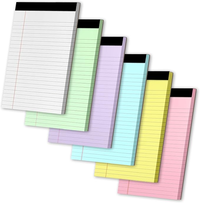 Legal Pads 5" X 8", 6 Pack Colored Note Pads, College Ruled Yellow Lined Paper by WINKIO