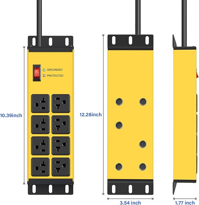 CCCEI 2PCS Heavy Duty Power Strip Surge Protector 20 AMP, 8 Outlets 12 Gauge Shop Garage Metal Multiple Outlets, 4 FT Extension Cord 5-15P Adapter High Amp 6-20R T-Slot 20a for Appliance Yellow.-DeskLoop Office