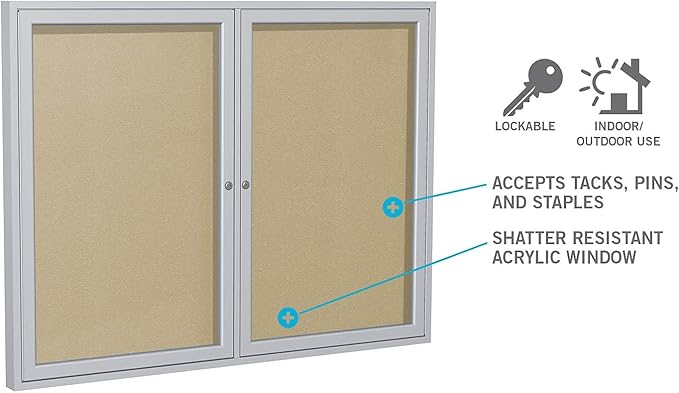 Ghent 24"x18" 1-Door Outdoor Enclosed Vinyl Bulletin Board, Shatter Resistant, with Lock, Satin Aluminum Frame - Silver (‎PA12418VX-193), Made in The USA-DeskLoop Office