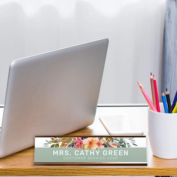 Personalized Mint Floral Desk Plate / 2" x 8" Custom Flower Office Sign/Chic - Image 4