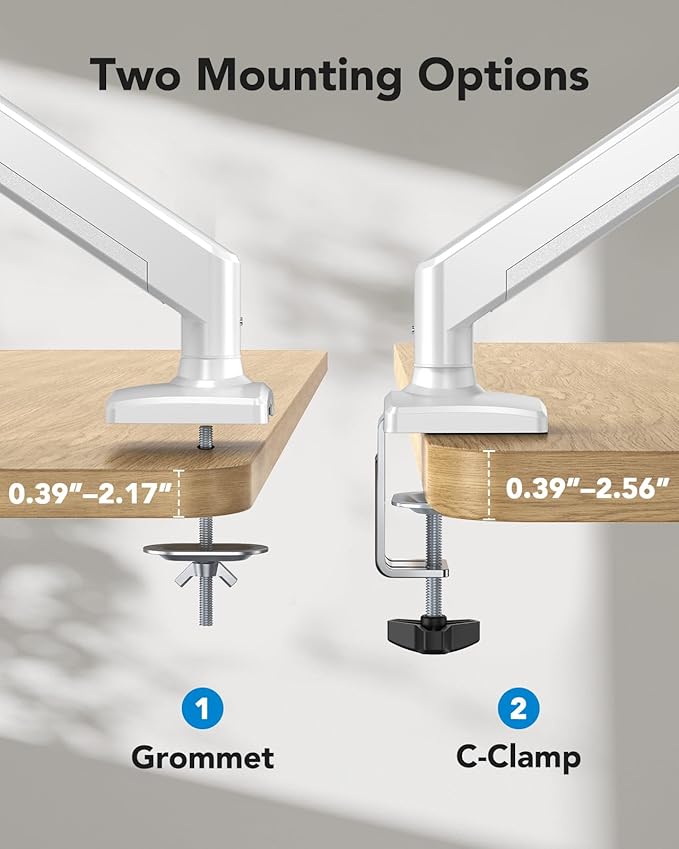 HUANUO Single Monitor Arm 13-34 Inch, Adjustable Gas Spring Arm, Monitor Desk Mount for 4.4-22lbs, VESA 75/100mm with C-Clamp/Grommet Base, Ergonomic Stand for Work/Gaming-DeskLoop Office