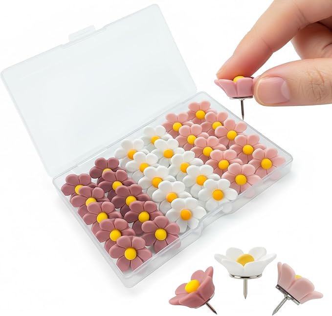 30pcs - 3 Colors Flower Push Pins Cute Thumb Tacks by Unknown