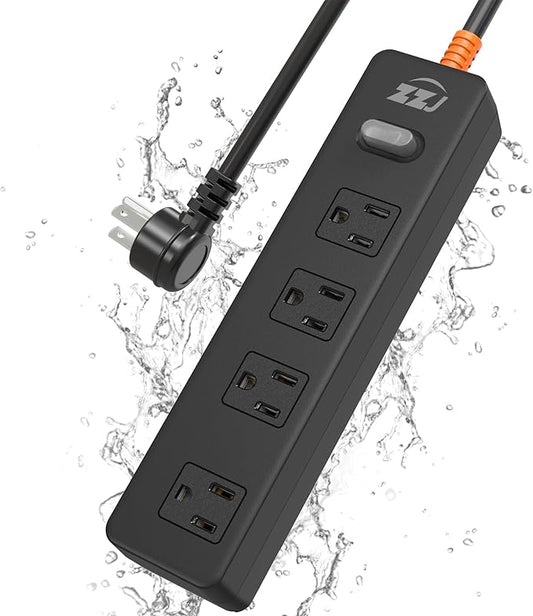 Power Strip Weatherproof, Surge Protector with 4 Wide Outlets, 1875W/15A Overload Protection Switch, 6FT Flat Plug Multi-Plug Outdoor Extension Cord for Indoor Outdoor, UL FCC Listed-DeskLoop Office
